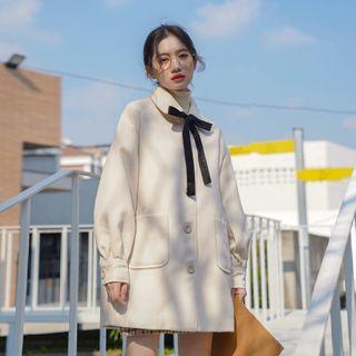 Bow-accent Buttoned Wool Coat