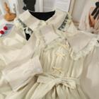 Patchwork Lace-trim Corduroy Midi Dress With Sash