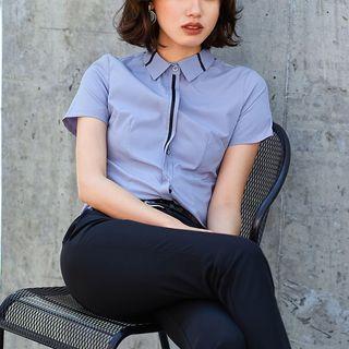 Set: Short-sleeve Work Shirt + Wide Leg Dress Pants