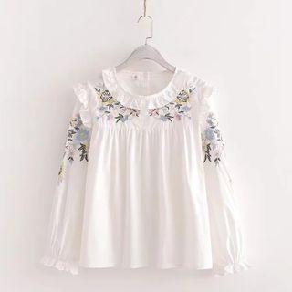 Ruffle Floral Embroidered Blouse