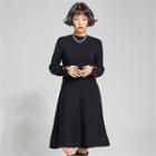 Faux-pearl Button Sleeve Knit Flare Dress