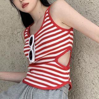 Cutout Striped Tank Top