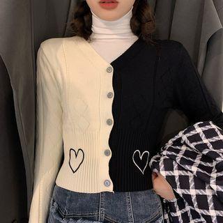 Long-sleeve Turtleneck Top / Color Block V-neck Cardigan