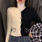 Long-sleeve Turtleneck Top / Color Block V-neck Cardigan