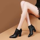 Genuine Leather Block-heel Pointed Ankle Boots