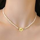 Flower Alloy Freshwater Pearl Necklace Pearl Petals Necklace - Yellow - One Size