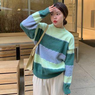 Mock-neck Color-block Oversize Sweater