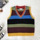 Color-block V-neck Color-block Sleeveless Sweater Blue - One Size