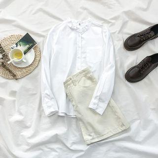 Mandarin Collar Ruffled Shirt