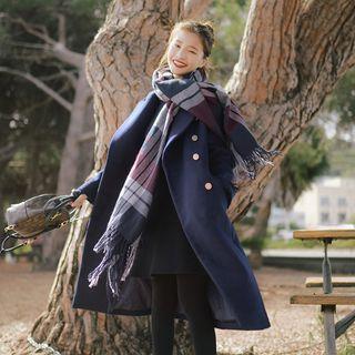 Plaid Scarf Navy Blue - One Size
