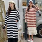 Long-sleeve Striped Midi Tiered Knit Dress