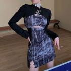 Spaghetti Strap Tie-dyed Cutout A-line Dress / Snaffle Crop Shirt