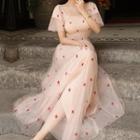 Shrot-sleeve Star Pattern A-line Maxi Dress