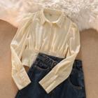 Long-sleeve Faux Pearl Blouse / High Waist Jeans