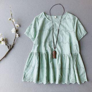 Short-sleeve Eyelet Lace Linen Top