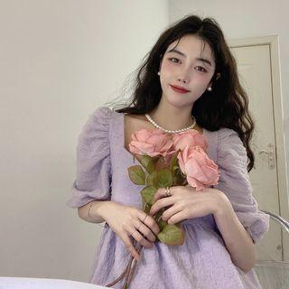 Elbow-sleeve Plain Flowy Blouse / Loose Fit Pants