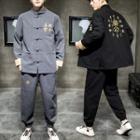 Set: Long-sleeve Embroidered Jacket + Jogger Pants