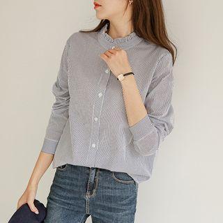 Frill-neck Stripe / Plain Blouse