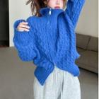 Details Cable-knit Zipper Sweater Klein Blue - One Size