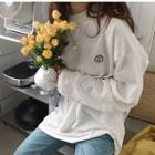 Long-sleeve Emoji Embroidered T-shirt