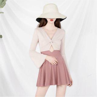 Two-tone Flared-sleeve Swimdress