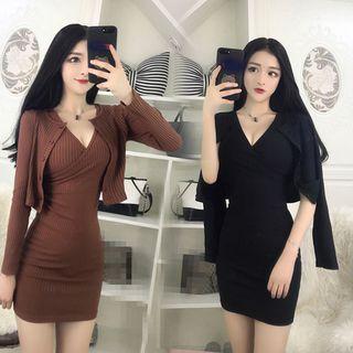 Set: Sleeveless Mini Sheath Dress + Cardigan