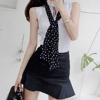 Set: Sleeveless Shirt + Frill Trim Mini Skirt
