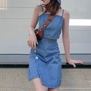 Set: Denim Camisole Top + A-line Skirt