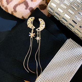 Rhinestone Moon Drop Earring 1 Pair - Star & Moon & Fringe - Gold - One Size