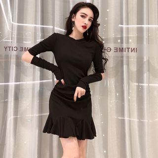 Long-sleeve Cut Out Ruffle Hem Mini Dress