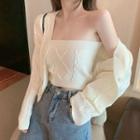 Buttoned Cable Knit Cardigan / Tube Top