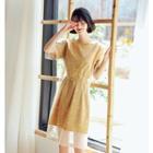 Dotted Mesh Panel Elbow-sleeve T-shirt Dress