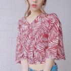 Printed 3/4-sleeve Cropped Top