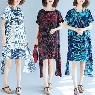 Print Short-sleeve Asymmetrical Dress