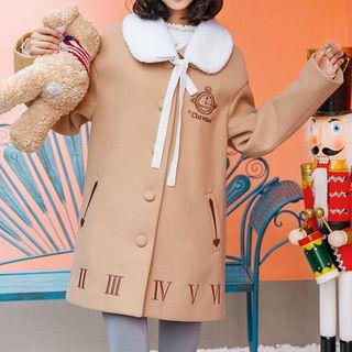 Fleece-collar Embroidered Trench Coat