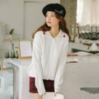 Heart Embroidered Cardigan White - One Size