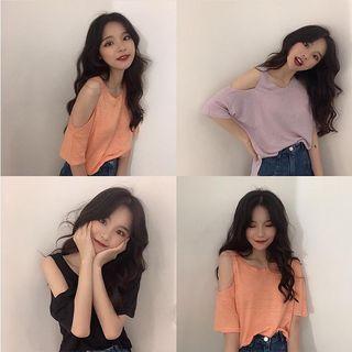 Plain Off-shoulder Irregular Top