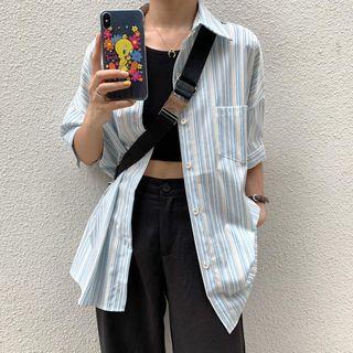 Striped Long-sleeve Shirt Blue - One Size