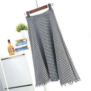 Houndstooth High-waist Midi Skirt Black & White - One Size