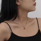 Set: Rhinestone Cherry Necklace + Drop Earring 0900 - Set - Necklace & Drop Earring - Gold - One Size