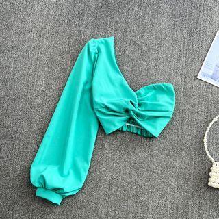 Single Long Sleeve Ruched Crop Blouse