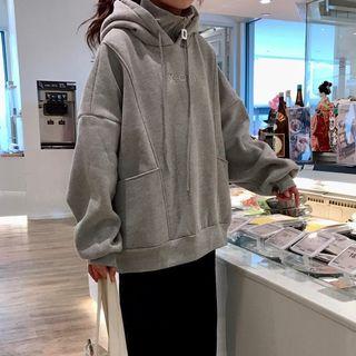 High Neck Drawstring Lettering Oversized Hoodie