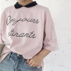 Lettering Collared 3/4 Sleeve T-shirt