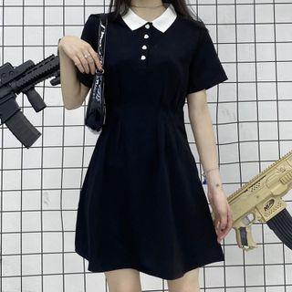 Puff-sleeve A-line Polo Dress