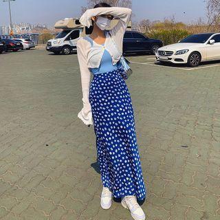 Band-waist Dotted Maxi Skirt