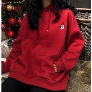 Loose-fit Christmas-embroidered Hooded Pullover