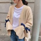 Bow-accent Bell-sleeve Loose-fit Cardigan