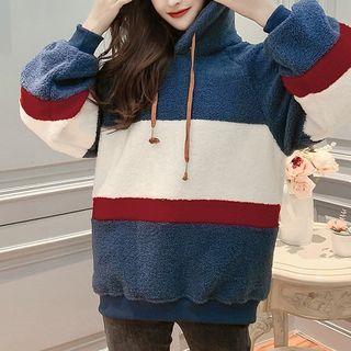 Faux-shearling Color Block Hoodie