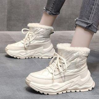 Platform Fluffy-lined Lace Up Short Boots
