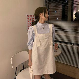 Mini Jumper Dress / Striped Elbow-sleeve Blouse